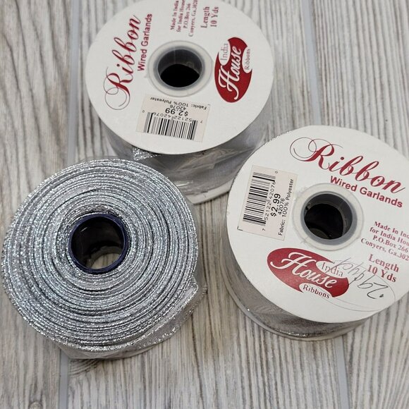 3 Rolls Silver Wired Ribbon 10 Yds Wedding Wreath Bow Crafts 30 Yds Total 2 inch - Picture 4 of 5